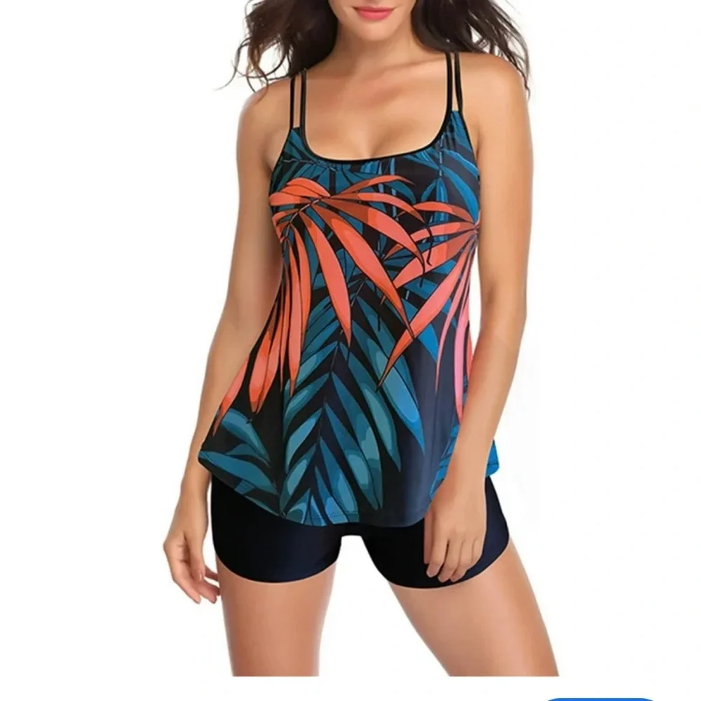- New Woman’s swim tank black and floral size L adjustable